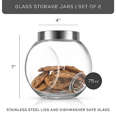 JoyFul by JoyJolt 2-Pack Round Glass Cookie Jar with Airtight Lid