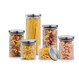 JoyJolt 6 pc Storage Jars with Airtight Stainless Steel Lids Set