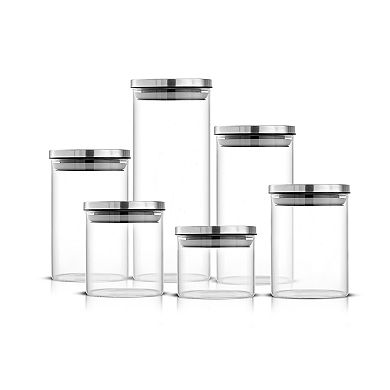 JoyJolt 6-Piece Storage Jars with Airtight Stainless Steel Lids Set