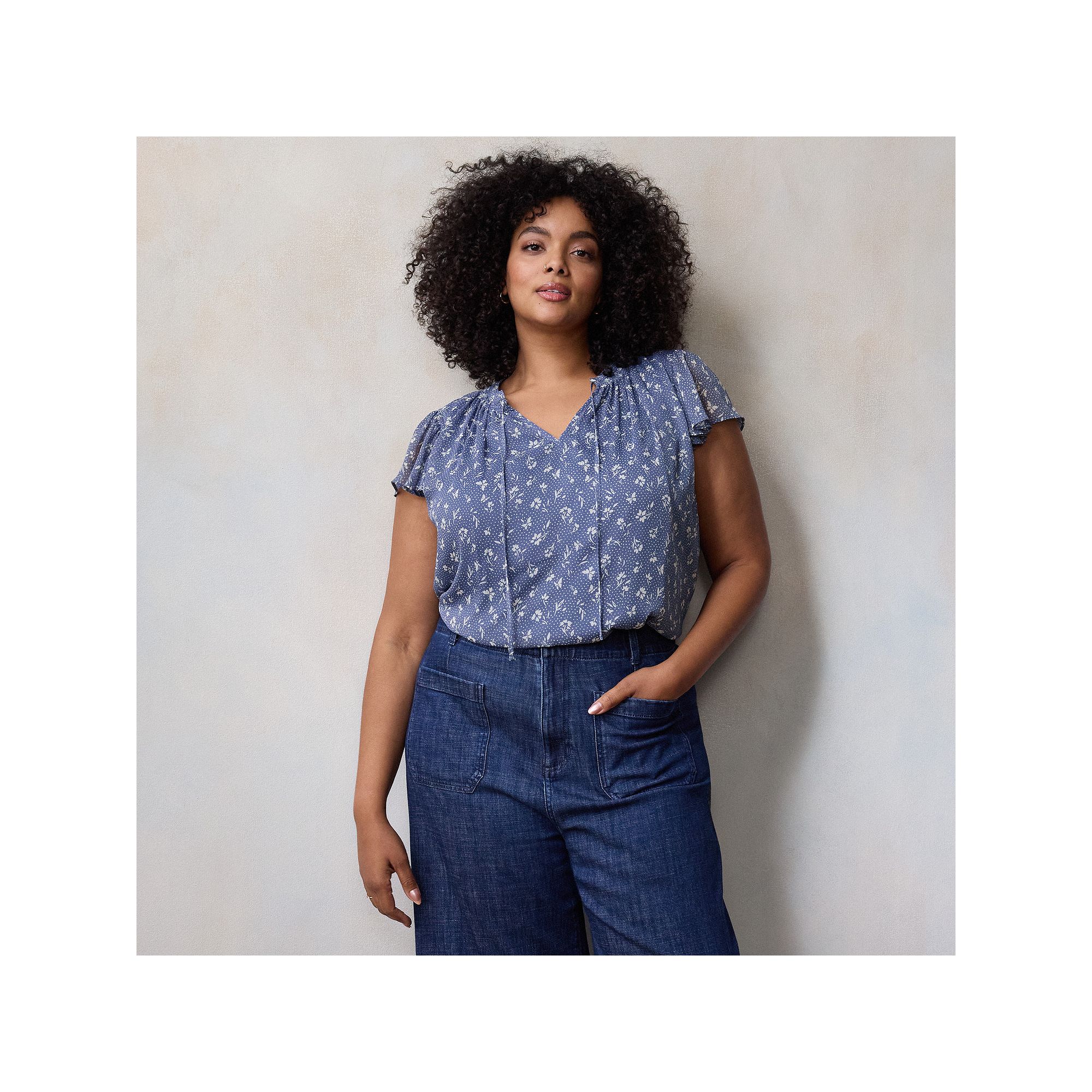 Plus Size LC Lauren Conrad Tie Front Ruffled V-Neck Shell, Womens, Size: 0