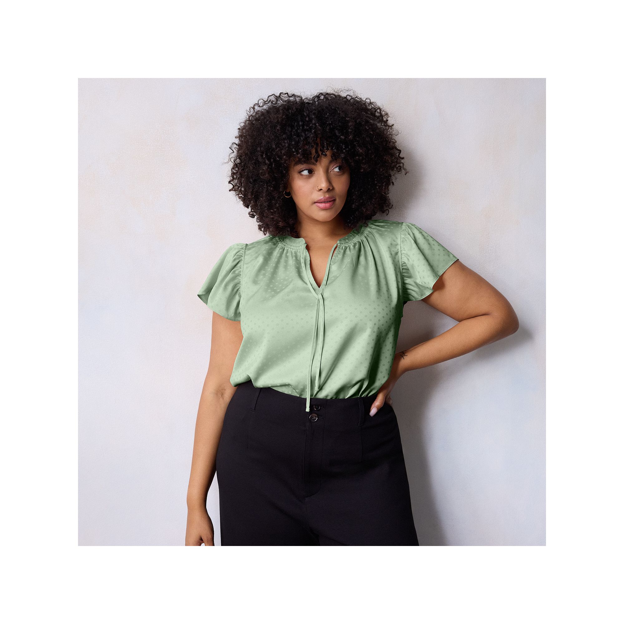 Plus Size LC Lauren Conrad Tie Front Ruffled V-Neck Shell, Womens, Size: 0