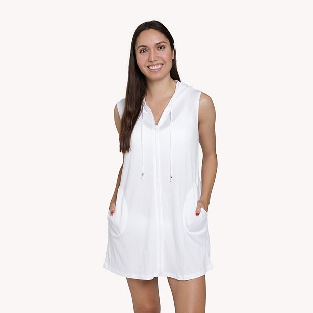 Women s Portocruz Sleeveless Swim Cover Up Zip Hoodie