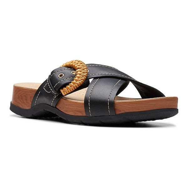 Clarks&reg; Reileigh Bay Women's Leather Slide Sandals - Black (12)
