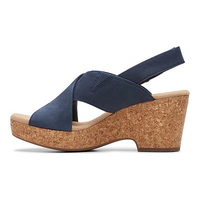 Clarks navy wedge sandals online