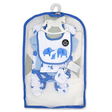 Baby Boys Blue Elephants 5 Pc Layette Gift Set in Mesh Bag