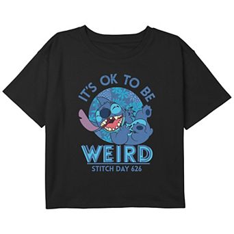 Disney's Lilo & Stitch 626 Stitch Day It's OK To Be Weird Girls 7-16 Cropped Graphic Tee