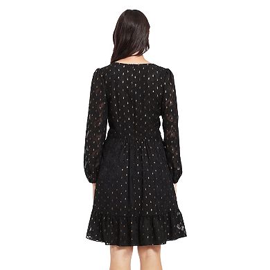 Women's London Times V-Neck Bishop-Sleeve Tiered Dress