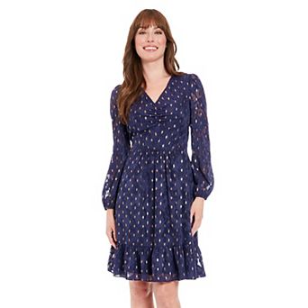 Women's London Times V-Neck Bishop-Sleeve Tiered Dress