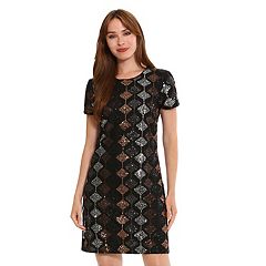 R&M Richards Petites Womens Sequined Illusion Trim Cocktail and Party Dress