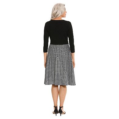 Women's London Times Jewel Neck Pleated Fit & Flare Dress