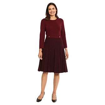 Women's London Times Jewel Neck Pleated Fit & Flare Dress