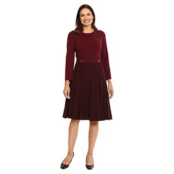 Women's London Times Jewel Neck Pleated Fit & Flare Dress