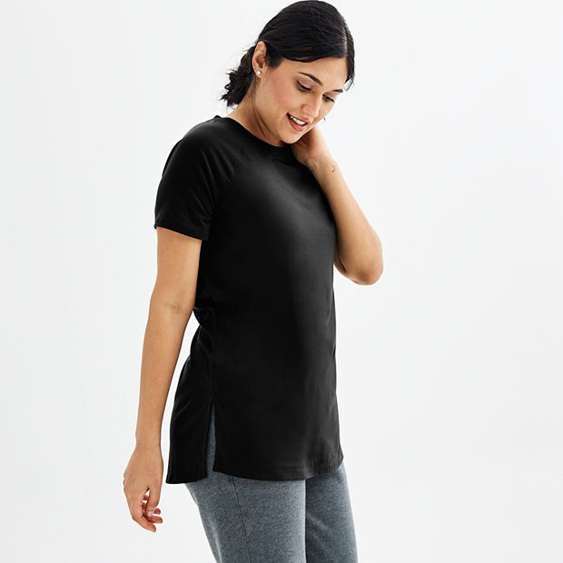 Tシャツ・カットソー COURREGES Women Tunic Tops 125MDE117FI0001 9999 Black HGps8w Split Side Tunic Tops for Women Basic Solid Color V