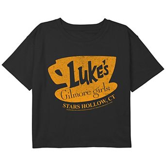 Girls 7-16 Gilmore Girls Luke's Stars Hollow, CT Distressed Sign Boxy Crop Graphic Tee