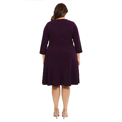 Plus Size London Times 3/4 Length Sleeve Fit & Flare Midi Dress