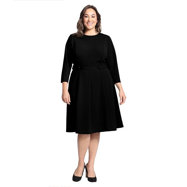 Plus Size London Times 3/4 Length Sleeve Fit & Flare Midi Dress