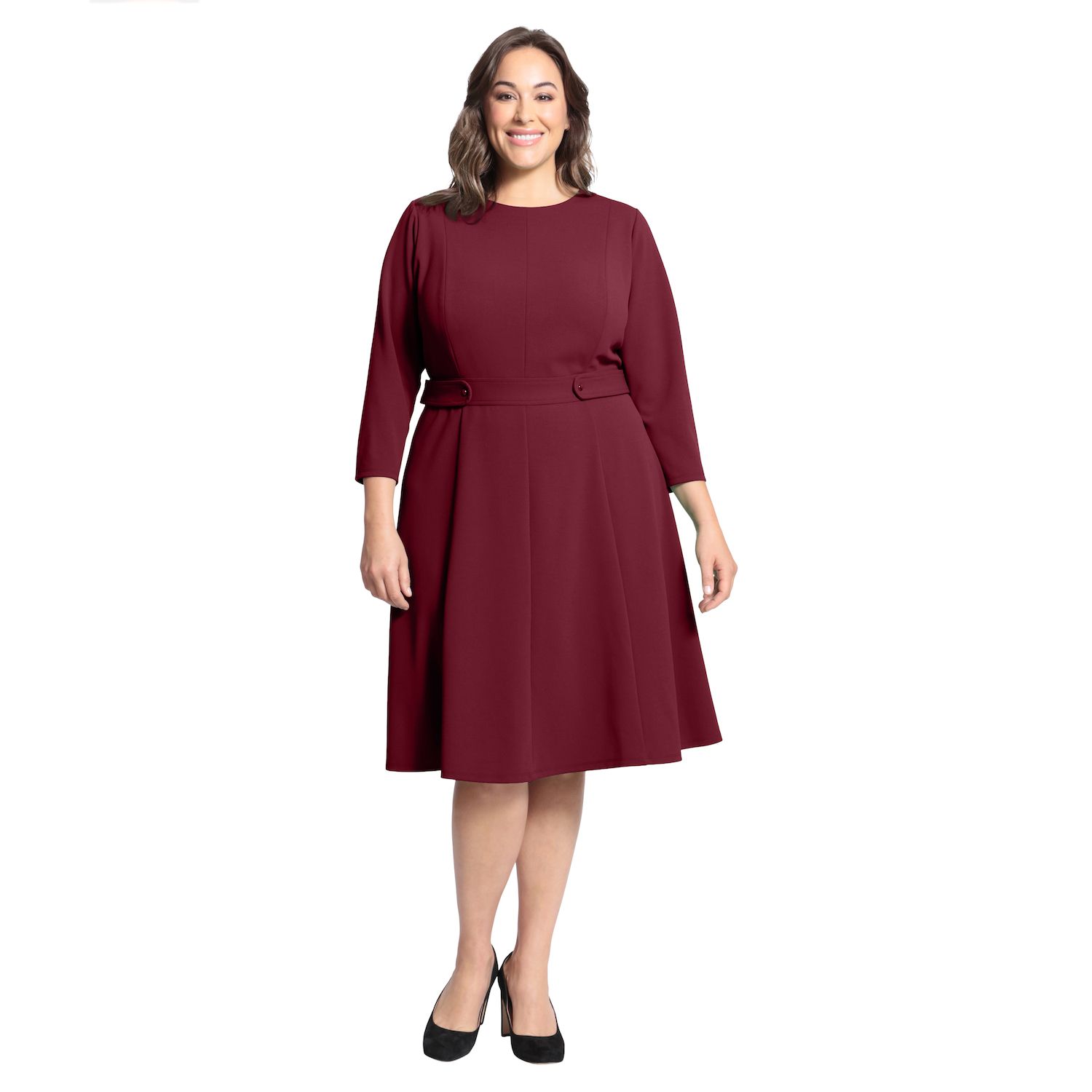 Женские платья London Times Plus Size London Times 3/4 Length Sleeve Fit & Flare Midi Dress