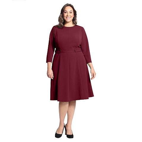 Женские платья London Plus Size London Times 3/4 Length Sleeve Fit & Flare Midi Dress