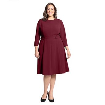 Plus Size London Times 3/4 Length Sleeve Fit & Flare Midi Dress
