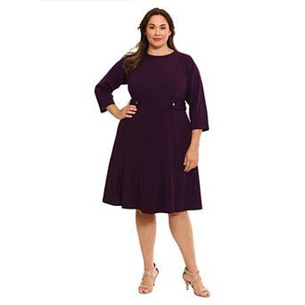 Plus Size London Times 3/4 Length Sleeve Fit & Flare Midi Dress