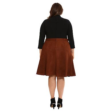 Plus Size London Times Mockneck 3/4 Sleeve Mixed Media Fit and Flare Dress