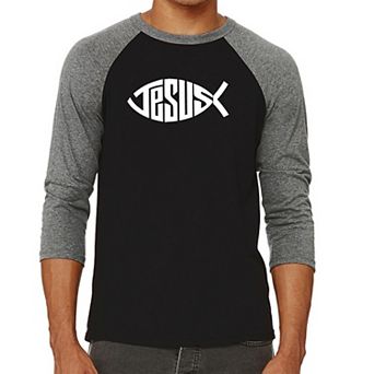 Christian Jesus Name Fish Symbol - Men's Raglan Baseball Word Art T-shirt