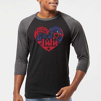 July 4th Heart - Men's Raglan Baseball Word Art T-shirt