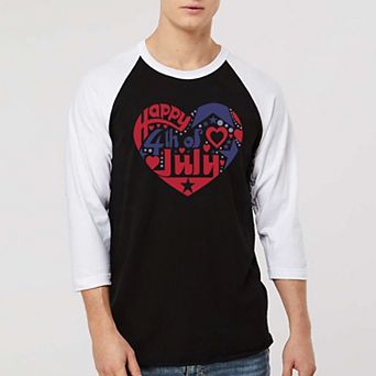 July 4th Heart - Men's Raglan Baseball Word Art T-shirt