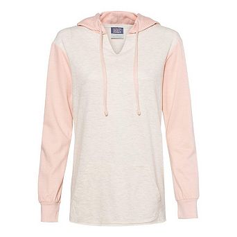 MV Sport Womens French Terry Hooded Pullover with Colorblocked Sleeves