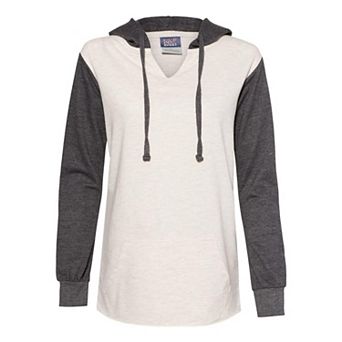 MV Sport Womens French Terry Hooded Pullover with Colorblocked Sleeves