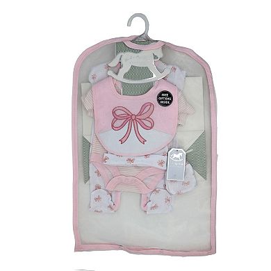 Baby Girls Pink Bow 5 Pc Layette Gift Set in Mesh Bag