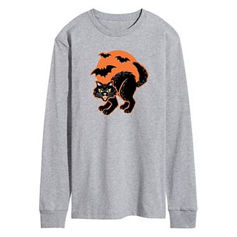 Men's Vintage Paper Cat Halloween Long Sleeve Graphic Tee