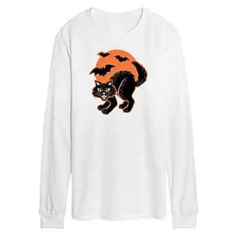 Men's Vintage Paper Cat Halloween Long Sleeve Graphic Tee