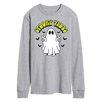 Men's Spooky Vibes Ghost Long Sleeve Graphic Tee