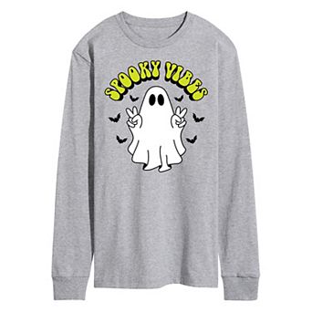 Men's Spooky Vibes Ghost Long Sleeve Graphic Tee