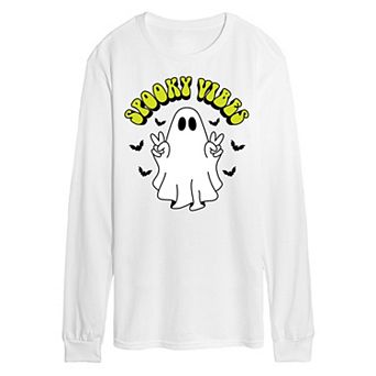 Men's Spooky Vibes Ghost Long Sleeve Graphic Tee