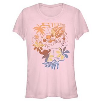 Juniors' Disney Lilo & Stitch Ukulele Tropical Portrait Outline Graphic Tee