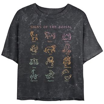 Juniors' Signs of the Zodiac Symbols Gradient Cropped Mineral Wash Graphic Tee