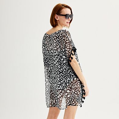 Women's Bal Harbour Chiffon Tassel-Trimmed Batwing Caftan Swim Cover-Up