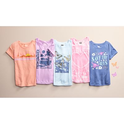 Girls 6 20 SO Roll Cuff Graphic Tee in Regular Plus Size