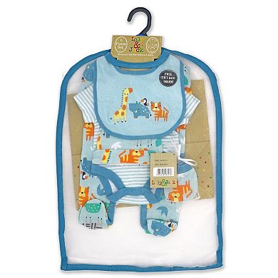 Baby Boys and Girls Aqua Safari 5 Pc Layette Gift Set in Mesh Bag