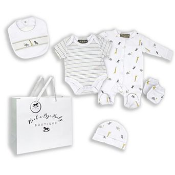 Baby Boys and Girls African Animal 5 pc Layette Gift Set in Mesh Bag