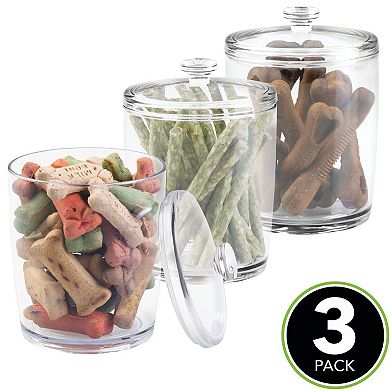 mDesign Tall Round Plastic Dog Food Treat Storage Canister Jar - 3 Pack