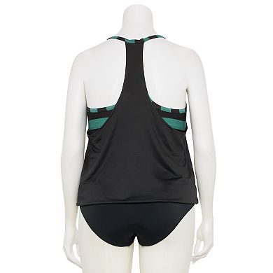 Plus Size Nike Digi Stripe Layered Tankini Swim Top