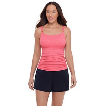 Women's Bal Harbour Diamond Fields Textured Strap Rings Tankini Swimsuit Top