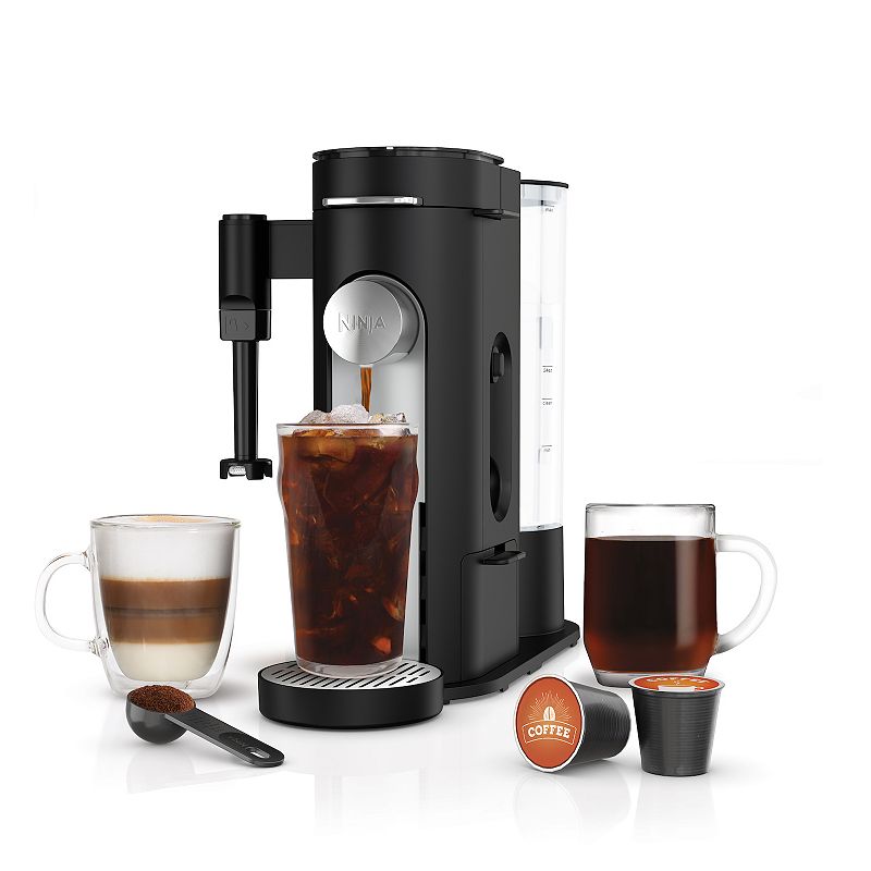 Ninja - Pods & Grounds Specialty Single-Serve Iced Coffee Maker, K-Cup Pod Compatible with Foldaway Milk Frother - Black