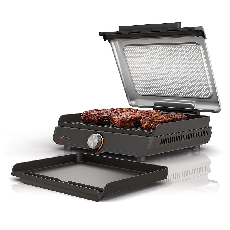 (defective, quebrado en la parte de atras) Ninja - Sizzle Smokeless Countertop Indoor Grill & Griddle with Interchangeable Grill and Griddle Plates - Gray/Silver