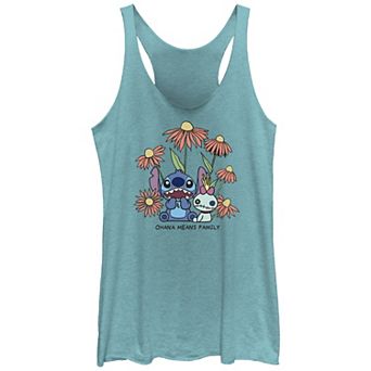Disney's Lilo & Stitch Ohana Means Family Flower Background Juniors' Tri-Blend Racerback Tank Top