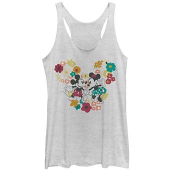 Disney's Mickey Mouse And Minnie Mouse Floral Pair Juniors' Tri-Blend Racerback Tank Top