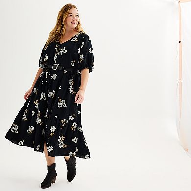 Plus Size Sonoma Goods For Life® Button Thru Femme Midi Dress